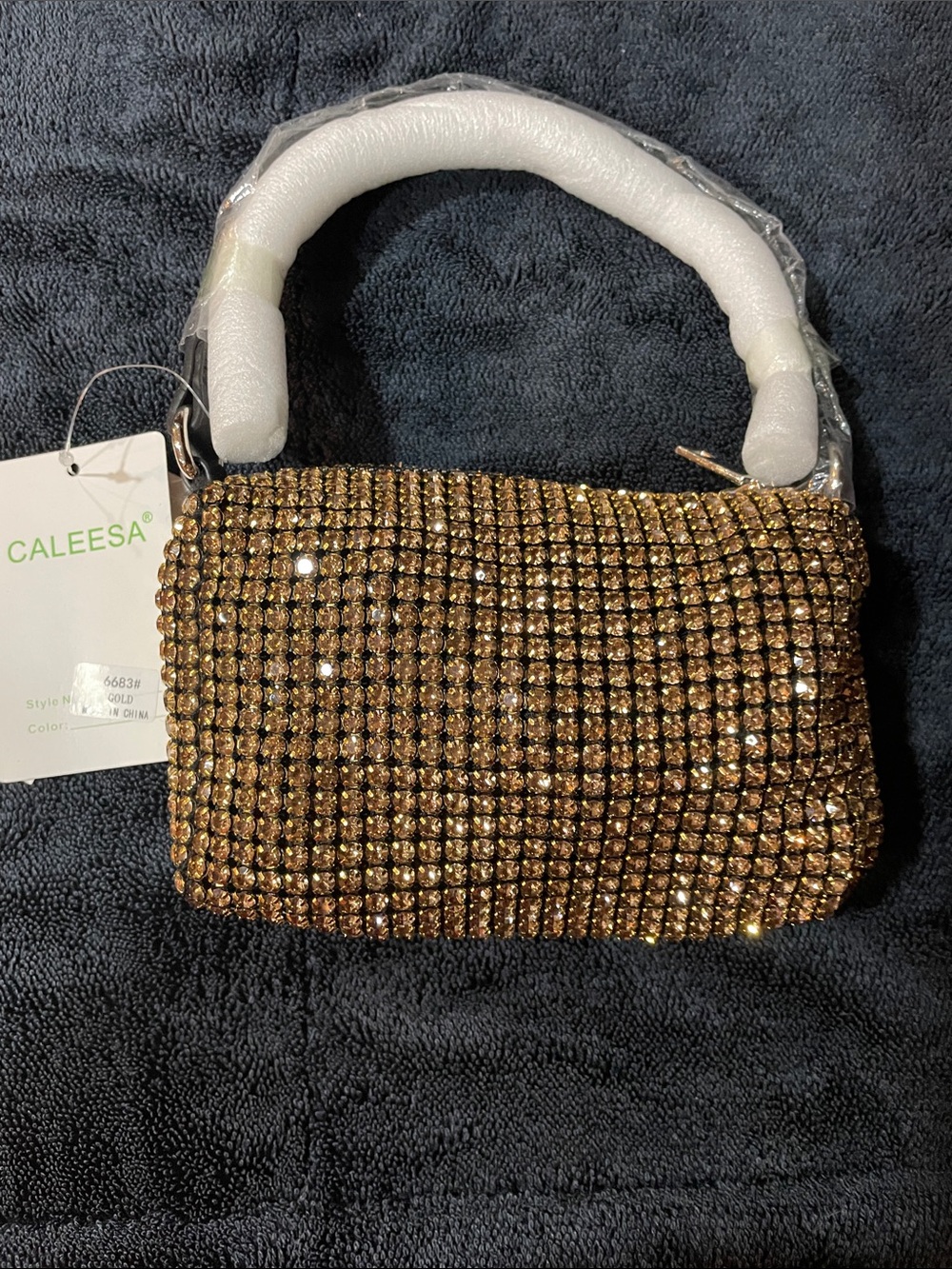 Caleesa Gold Crystal Top Handle Clutch